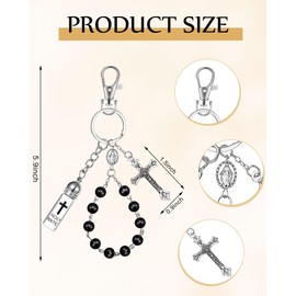Blushtier Holy Water Rosary Keychain with Small Glass Bottle Vial Crucifix and Eyedropper for Catholic Christian Gifts(Black)
