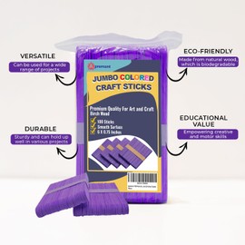 Apremont 100 Pieces Assorted Jumbo Colored Wooden 6 Inches Long Craft Sticks, Rainbow Popsicle Stick, Arts and Crafts, Best for DIY Games Making, Building Designs or Kids Education (6 Inches, Purple)