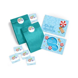 12 Children's Birthday Party Invitations Swimming Pool/Swimming Pool Party/Bright and Colourful Invitations, Modern