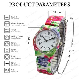 Blekon Collections Women's 34mm Case Floral Multicolor Stretch Band Watch