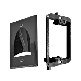 1 Pack Wall Plate Cable Pass Through with Bracket - In Wall Cable Management Kit - Recessed Cable Wall Plate Pair with Single Gang Low Voltage Mounting Bracket - Decorator Cover for Low Voltage Cables