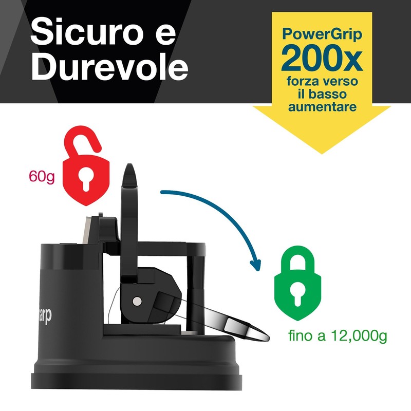AnySharp Affilacoltelli, Sicurezza Mani Libere, Potente Suzione PowerGrip, Affila Sicuramente