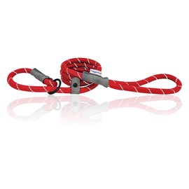 HugglePets Reflective Rope Slip Lead for Dogs - Red (150cm) High Visibility Weather Resistant Training Lead for Dogs with Strong Inner Core and Welded Ring.