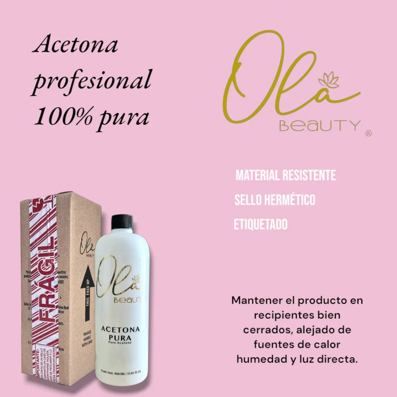 Diluyente De Esmalte Acetona 100% Pura 1 Litro Ola Beauty