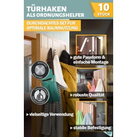 Menz Menz Trhaken zum Einh?ngen - 10 Stck robuste Kleiderhaken Tr in Wei?, einzeln verwendbare Haken zum Einh?ngen, formstabile Trhakenleiste, Trgarderobe mit hoher Tragkraft