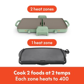 Bella 10"x 20" Ceramic Fold-n-Store Dual Temp Griddle, Fits-anywhere™ Kitchenware, EverGood Ceramic Nonstick Coating, 2 Temperature Zones up to 400°F​, Dishwasher Safe Drip Tray, 1500 Watt, Seaglass