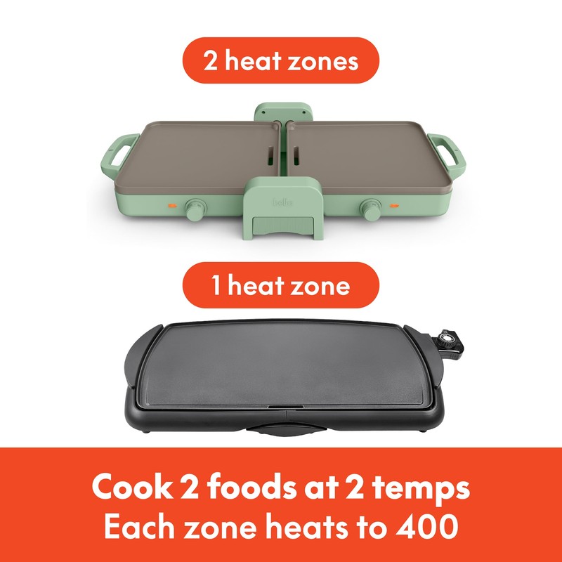 Bella 10"x 20" Ceramic Fold-n-Store Dual Temp Griddle, Fits-anywhere™ Kitchenware,