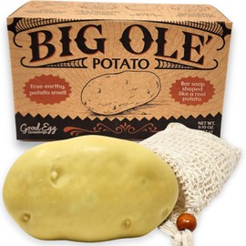 Big Ole Potato Gift Soap with Exfoliating Body Scrub Potato Sack - Funny Gag Gift for Men and Women - Realistic Vintage Potato Shaped Soap - Funny Gift for Birthday, Office, or Christmas 9.10oz (257g)
