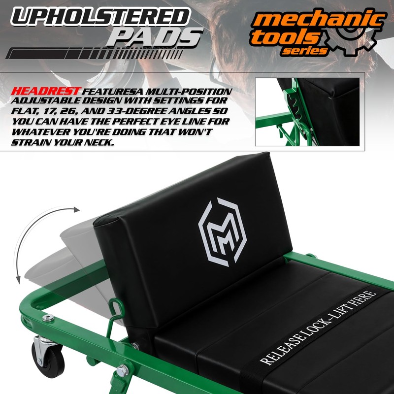M-AUTO Heavy-Duty Convertible Mechanic Creeper, 48" Padded Adjustable Headrest Roller