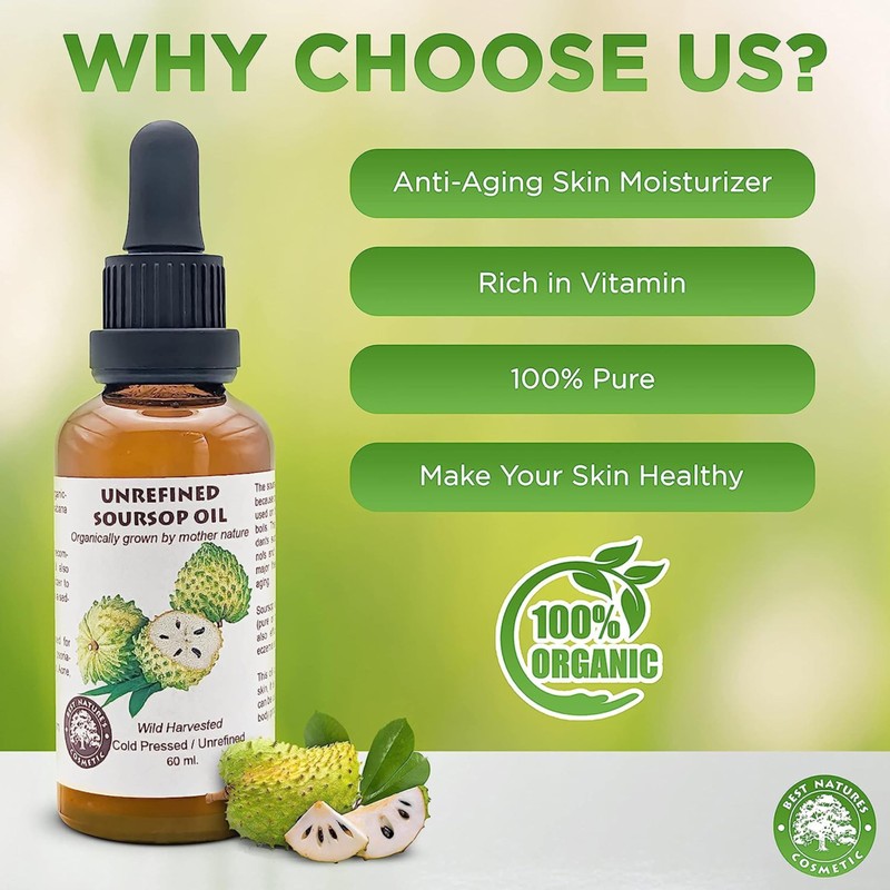 Best Nature's Cosmetics Virgin Soursop Graviola Guanabana Oil (Organic, Undiluted,