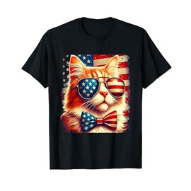 American Cat Sunglasses USA Flag 4th of July Cat Graphic Men Women Kids T-Shirt