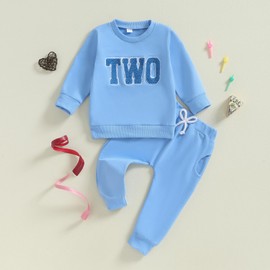 HZPHQY 2T Toddler Baby Boy Girl 2nd Birthday Outfit Two Print Sweatshirt Pants Sweatsuit Infant Clothes