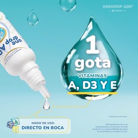 Vitamina ONEDROP ADE | Frasco de 3 ML (114 Gotas) | Rinde +3 meses | Vitamina A, D3 y E | Suplemento Alimenticio sin azúcar añadida, sin sabor