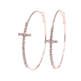 Large Cross Hoop Earrings Trendy Rhinestone Sparkly Hoop Earrings Extra Big Hoops Earrings Exaggerated Prom Wedding Party Earrings Formal Jewelry for Women - Rose Gold