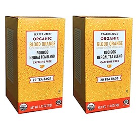 Trader Joes Organic Blood Orange Rooibos Herbal Tea Blend, Flavored with other Natural Flavors, Caffeine Free, 20 Tea Bags, 1.13 ounces (32 grams) (Two Pack)