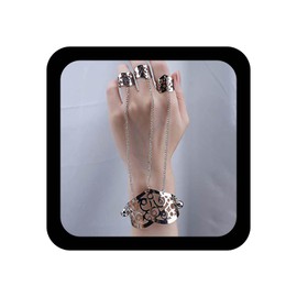 Allereya Layered Finger Chain Bracelet Silver Wide Cuff Bangle Vintage Slave Bracelet Retro Hand Harness Chain Bracelet Jewellery for Women and Girls