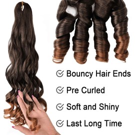 Herkeymidy french curly braiding hair 24 inch Loose Wavy 8 Pack Bouncy Braiding Hair extensions 75g/Pack French Curly Synthetic Hair Extensions(T1B/30)