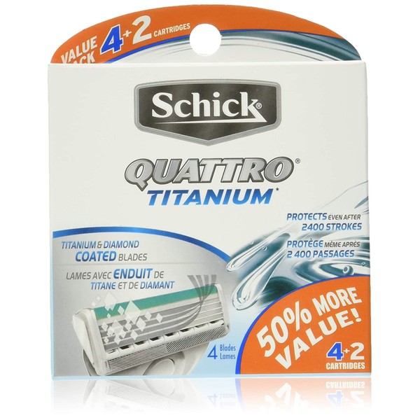 Schick Quattro Titanium Razor Blade Refills for Men Value Pack, 6 Count