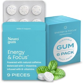 NeuroGum Energy Caffeine Gum (54 Pieces) - Sugar Free with L-theanine + Caffeine + Vitamin B12 & B6 - Nootropic Energy & Focus Supplement for Women & Men - Peppermint Flavor (Packaging May Vary)
