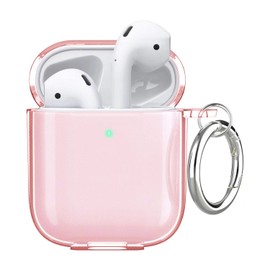 Aircawin for Airpods case Clear,Shockproof Clear Case for Airpod case,Full Protective Soft TPU Drop Protection Accessories Case with Keychain for AirPods Charging Case 2 & 1 for Women Girls Men-Pink