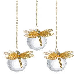 Crystal Suncatchers Gold Dragonfly 40mm Crystal Prisms Ball Rainbow Maker with Chain for Window Hanging Decoratioin 3 Pack