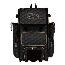 Boombah Rolling Superpack 2.0 3DHC Baseball/Softball Gear Bag - 23-1/2" x 13-1/2" x 9-1/2" - Black/Vegas Gold - Telescopic Handle - Holds 4 Bats - Wheeled Version