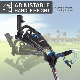 CUBE CART 3-Wheel Golf Push Cart – Ultra-Compact 14.5 lb Folding Golf Trolley, Two-Step Fold, Adjustable Handle, Foot Brake, Umbrella Holder & Built-in Storage - Charcoal/Blue