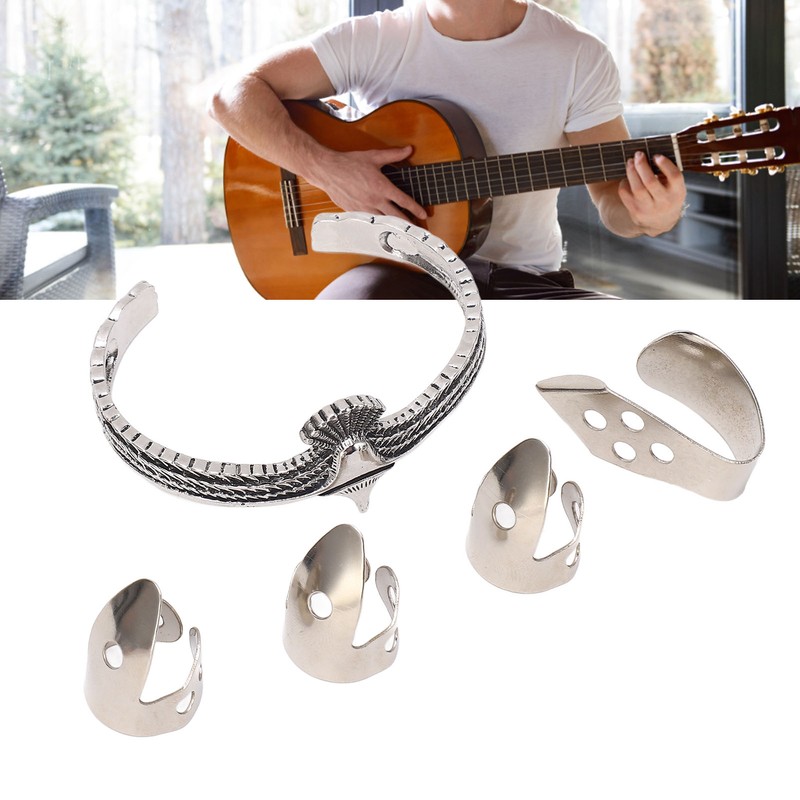 Guitar Pick Set with Alloy Bracelet Stainless Steel Finger Thumb