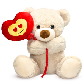 Teddybär mit Herzballon und Emoji, Liebesaugen, 26 cm, perfekt für romantische Geschenke, Valentinstag und Muttertag, Braun