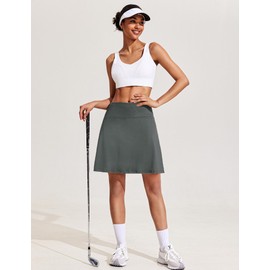 COOrun Women's Tennis Golf Skort High Waist with Pockets Inner Shorts Skirts for Athletic Sports Running Pickleball Dark Grey M