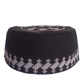 IMAHAM: HANDCRAFTED FLOWER Kufi Men's Unisex Muslim Men Prayer Cap Ramadaan Caps Eid Kufis Handmade Namaz Hat Beanie (as1, Alpha, l, Black, 58 Cm)