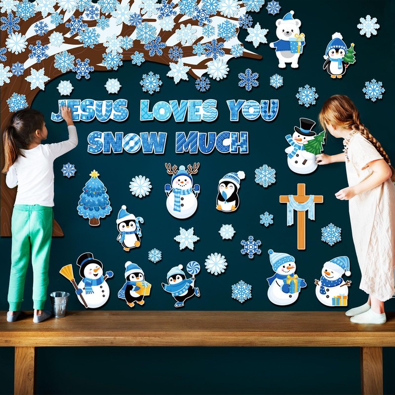Zonon 114 Pcs Winter Bulletin Board Decorations Christmas Christian Tree