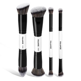 MAANGE Set de 4 Brochas de Maquillaje de Doble Punta con Caja Regalo Blanca Brochas de Maquillaje Profesional Suave Cómodo para Base Polvos Sombra de