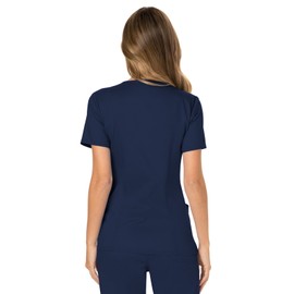 Mock Wrap Top Scrubs for Women Workwear Revolution, Soft Stretch, Easy Care WW610, M, Navy