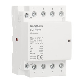 Baomain AC Contactor 12VAC 40A Coil 4 Pole 4NO Normally Open Universal Circuit Control 35mm DIN Rail Mount CE Listed BCT-40/40 (40 Amp.)