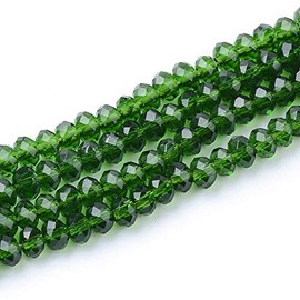 Pack of 50 Czech Crystal Glass Beads, CZ Bohemian Faceted Rondelle Glass Beads, 3 x 2 mm, Glass Cut Beads (Green)