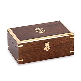 NKlaus Maritime Treasure Chest Box Real Wood and Brass 18.5 x 11.5 cm Anchor Treasure Box 14624