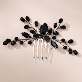 YUEKISEN Crystal Bride Wedding Hair Comb Small Rhinestone Hair Piece Black Crystal Hair Comb Bridal Rhinestone Headpiece for Bride Hair Accessories for Women (Black)