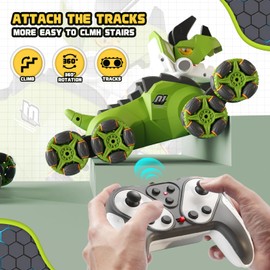 Vanvimen 8 Wheels RC Stunt Car for 8-14 Years Old Boys, Gesture Dinosaur RC Car Toys for Age 8-12, Lights & Music, Kids Christmas Birthday Gifts for 8 9 10 Years Old