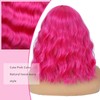 BEAUTIFA Hot Pink Wig for Women Wavy Curly Pink Bob
