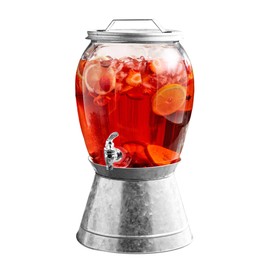 Style Setter 210601-GB Beverage Cold Drink Dispenser w/ 2-Gallon Capacity Glass Jug, Leak-Proof Acrylic Spigot in Gorgeous Gift Box for Parties, 2 Gallon, Galvanized Base