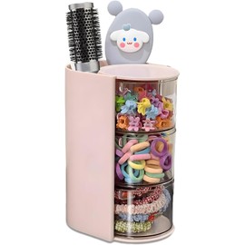 Organizador de Accesorios para el Cabello con Porta cepillos, Porta brochas de maquillaje giratorio para collares, aretes, pulseras, anillos, brochas de maquillaje, pinzas y accesorios capilares.