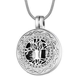 Norya Cremation Jewelry Tree of Life Urn Necklace for Ashes Locket Stainless Steel Keepsake Necklace, Metal