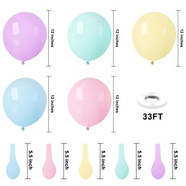 KBZVNAF Pastel Balloons Latex Party Balloons - 50 Pack 12 inch Helium Multicolor Macaron Balloons for Baby Shower Birthday Wedding Rainbow Party Decorations
