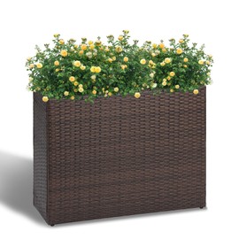 LEWIS&WAYNE Large Rectangular Block Planter Box Handmade Wicker Tall Planters for Outdoor Plants with Removable Liners Modern Planter for Indoor Outdoor Patio Deck - Brown, 32''x11''x24''