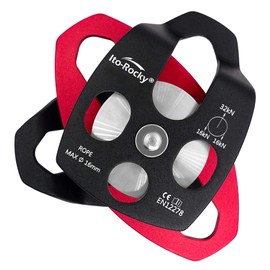 Ito Rocky Double Sheave Pulley 32 kN CE Certified Rescue Climbing Gear with Swing Plate for Progress Capture System Rigging Hauling Arborist Tree - Black
