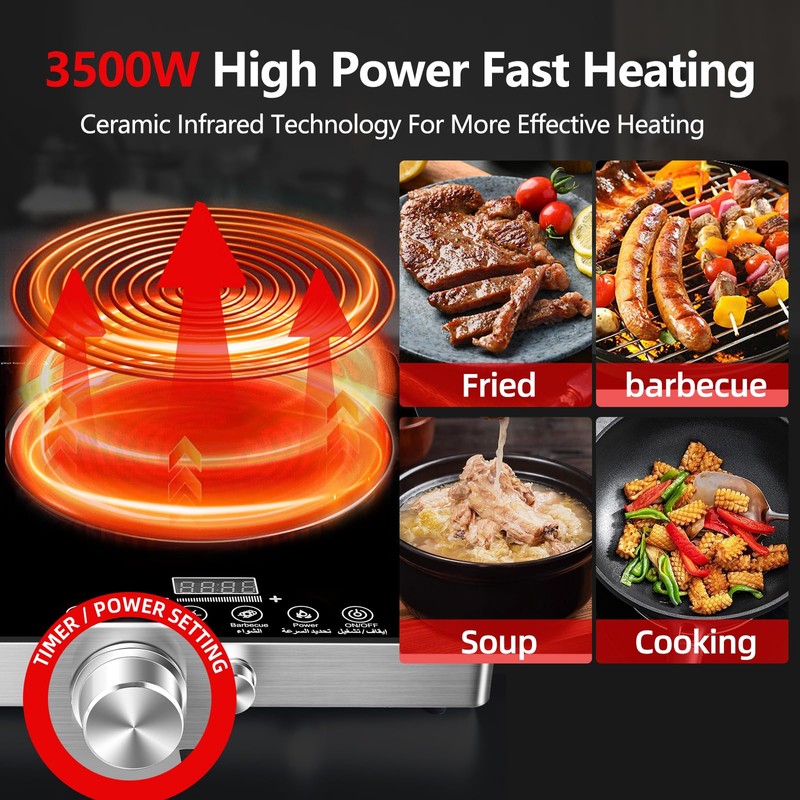 DRINTON 2 Burner Electric Cooktop, 3500W 110V Electric Double Burner