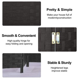 Hudada Room Dividers Wall Privacy Screen Partitions 4 Panel 6 Feet Foldable Screen Portable Wood Mesh Woven Design Room Separator Screen for Home Office,Black