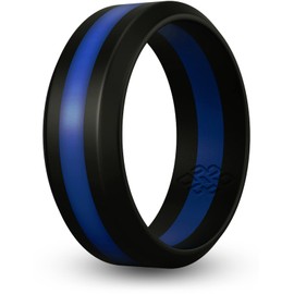 Knot Theory Blue Striped Silicone Ring for Men Women - Thin Blue Line Police 8mm Wedding Band Size 8