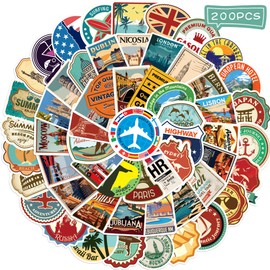 YUISLE 200PCS World Travel London Stickers Pack for Luggage Water Bottle, World Map Europe London City Landmark Waterproof Vinyl Travel Sticker for Suitcases Laptop Scrapbooking-A19